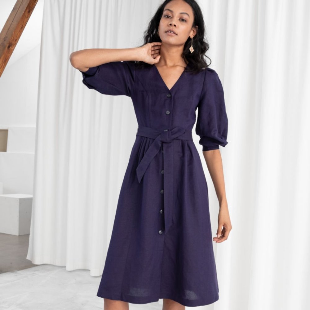 & Other Stories Navy Linen Dress